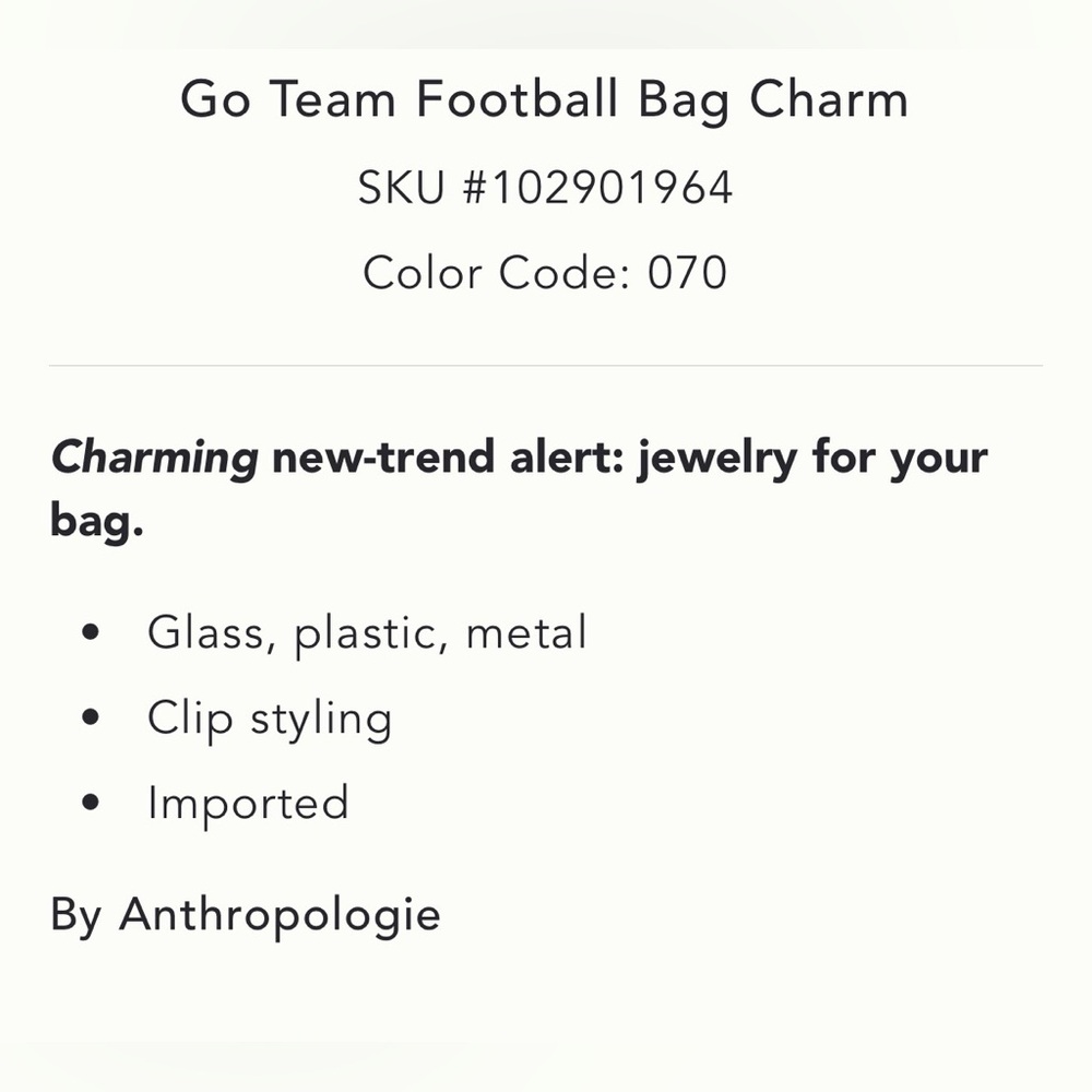 NEW “Go Team” football bag charm.  Cute football & megaphone with Go Team! - Picture 3 of 3